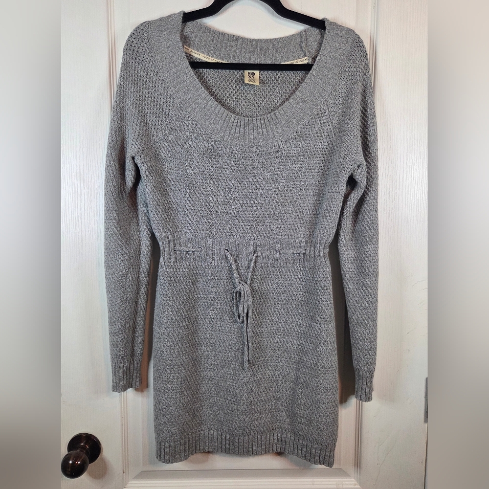 Roxy Heather Gray Knit Mini Dress W/tie waist - Picture 2 of 14